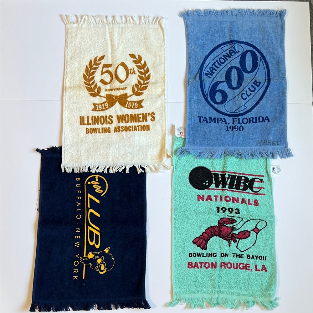 Vintage bowling Towels Set, Illinois, Baton Rouge,Tampa & Buffalo NY